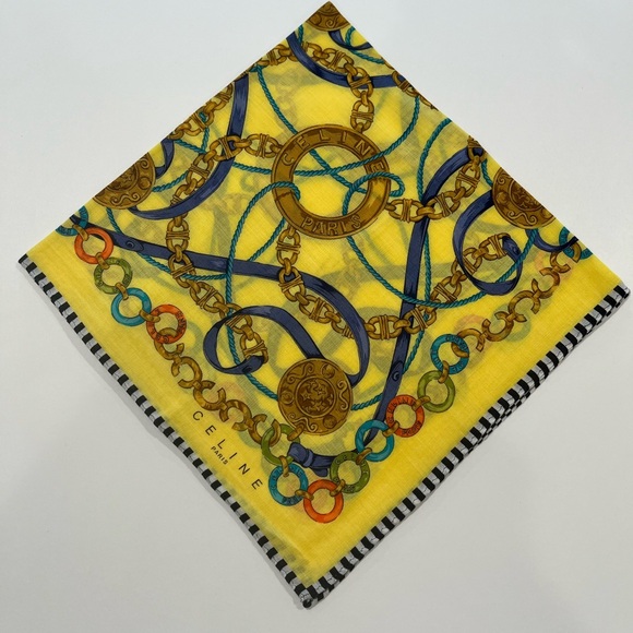 Celine Paris Vintage Handkerchief Yellow Cotton Square Bandana Scarf  Size 18.5” - Picture 5 of 8